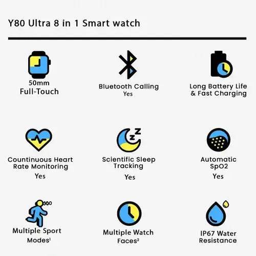 Y80 Ultra smartwatch high-definition large screen high configuration version + 8 strap combination + case - Stile Gadget