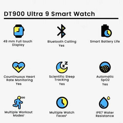 DT900 ULTRA Smart Watch 7 In 1 Smart Watch Bluetooth Calling Sleep Health Monitoring 1.9, 2.2 inch IPS Display Screen Smartwatch - Stile Gadget