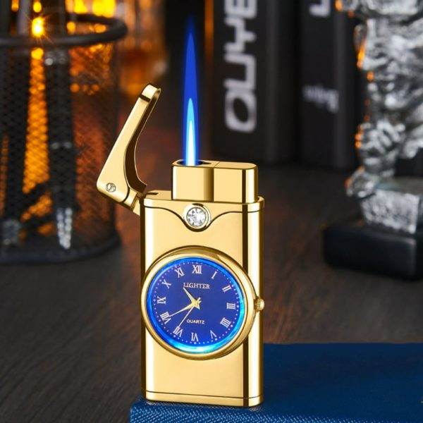 Lighter with Electric Clock, Windproof Portable Pocket Beam Flame Mini Torch, Lighter, for Grill, Fireplaces, Camping, Father and Boyfriend Gifts - Stile Gadget