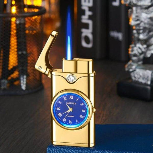 Lighter with Electric Clock, Windproof Portable Pocket Beam Flame Mini Torch, Lighter, for Grill, Fireplaces, Camping, Father and Boyfriend Gifts - Stile Gadget