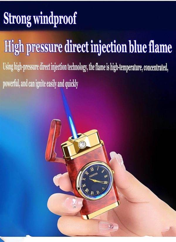 Lighter with Electric Clock, Windproof Portable Pocket Beam Flame Mini Torch, Lighter, for Grill, Fireplaces, Camping, Father and Boyfriend Gifts - Stile Gadget