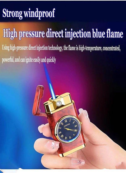 Lighter with Electric Clock, Windproof Portable Pocket Beam Flame Mini Torch, Lighter, for Grill, Fireplaces, Camping, Father and Boyfriend Gifts - Stile Gadget