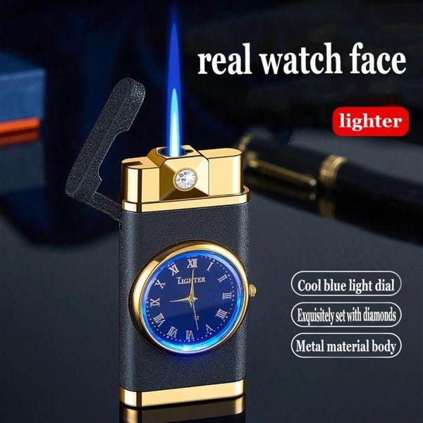 Lighter with Electric Clock, Windproof Portable Pocket Beam Flame Mini Torch, Lighter, for Grill, Fireplaces, Camping, Father and Boyfriend Gifts - Stile Gadget