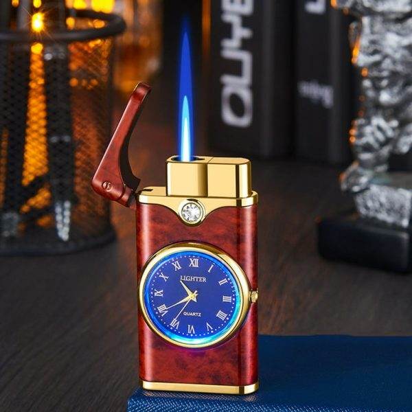 Lighter with Electric Clock, Windproof Portable Pocket Beam Flame Mini Torch, Lighter, for Grill, Fireplaces, Camping, Father and Boyfriend Gifts - Stile Gadget
